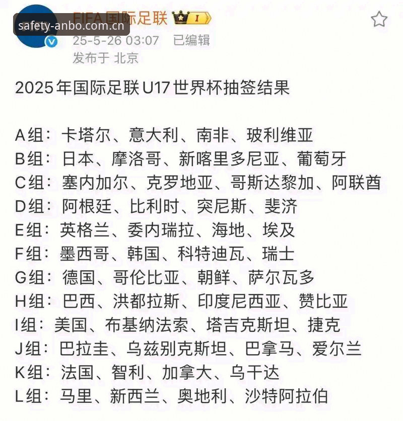 安博安全博彩 揭秘U17世界杯抽签背后:中国足球少年军的晋级密码与安博体育平台的深度观察